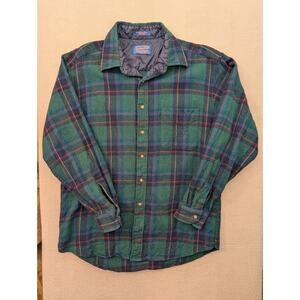 Vintage PENDLETON USA Wool Plaid Green Grunge Outdoors Camping Shirt USED LARGE